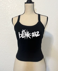 Schwarzes geripptes Blink 182 Shirt Grunge Band Tank Top Semi Cropped Damen - Bild 1 von 5