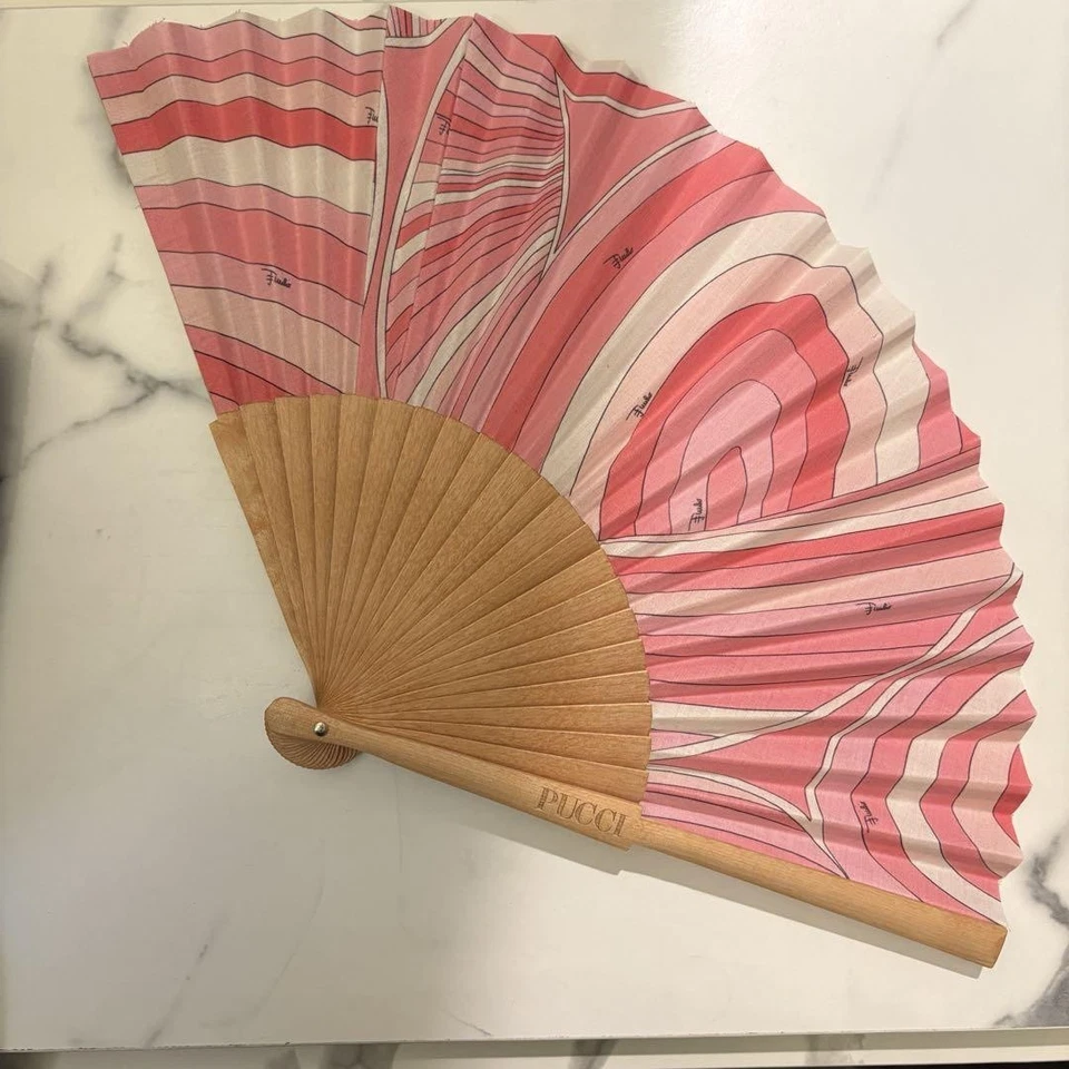 Emilio Pucci Pink Tone Folding Fan with Original Pouch, Accessories Included - Image 1 of 4