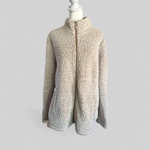 Jason Maxwell Sherpa Fleece Zip Jacket Women’s XL Beige Tan High Neck - Picture 1 of 7