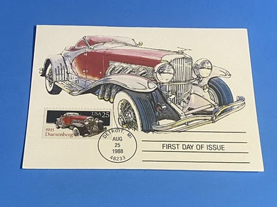 802E DR JIM 1935 DUESENBERG- first day of issue - 25c POSTCARD 1988 - Image 1 of 3