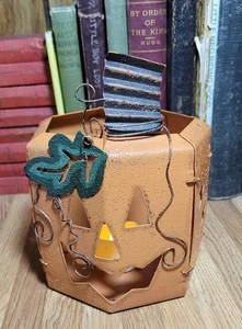 Halloween Metall Jack O Laterne Dekor Orange Kürbis 5" x 6" Tischplatte  - Bild 1 von 9