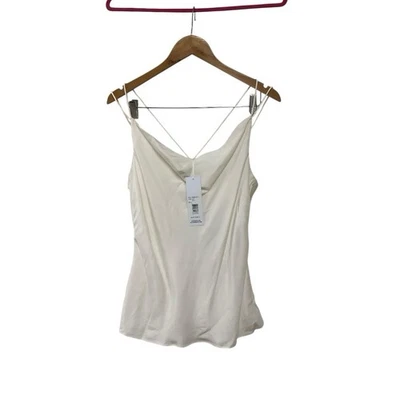 Parker 白色纯色 Nellie Cowl 领无袖丝绸背心 L 全新带标签 — 第 1/4 张图片