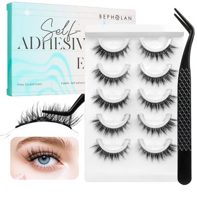 Self Adhesive Eyelashes Natural Look,Pre Glued No Glue Needed Reusable Press on  - Image 1 of 4