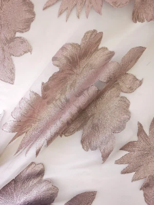 Dusky Pink Floral Metallic Organza Fabric 60" p/mtr Bridal Costume Party Wedding - Image 1 of 4