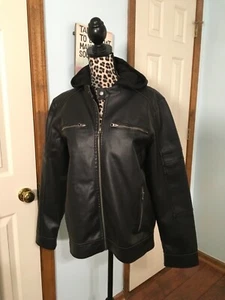 Women’s Route 66 Faux Black Leather Removable Hooded, Zip Front Jacket - Picture 1 of 9