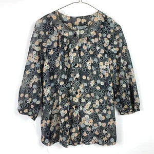 Vintage Mod Handarbeit hauchdünn leicht schwarz Blumen Popover Top Bluse Shirt 37" - Bild 1 von 6