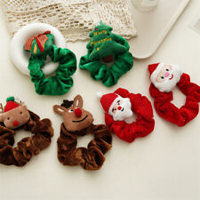 Christmas Plush Hair Scrunchies Santa Elk Flannel Rope Velvet Accessories DIY *