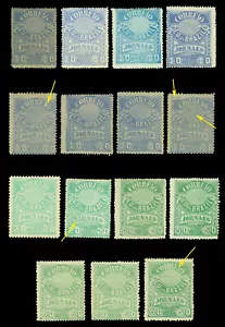 BRAZIL 1890-93 NEWSPAPER STAMPS 10r-50r Sc# P22-P25(perfs. shades.) MH study lot - Picture 1 of 2