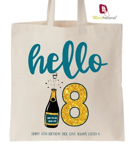 PERSONALISED 18th Birthday Gift Cotton Tote Bag- Hello 18 design - Picture 1 of 1