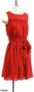 Vestido Ann Taylor LOFT Rojo Línea A Volantes Malla Detalle Corbata Cinturón Sin Mangas Talla 0 - Imagen 1 de 5