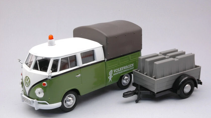 Volkswagen VW T2 Pick Up Road Maintenance Trailer Green / White 1:24 Model - Immagine 1 di 1