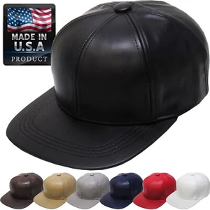Hecho en EE. UU. 100% Cuero Genuino Liso Gorra de Bola de Béisbol Sombrero Ajustable - Imagen 1 de 15