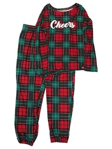 Womens Red & Green Christmas Plaid Cheers Holiday Pajamas Sleep Set - Picture 1 of 2