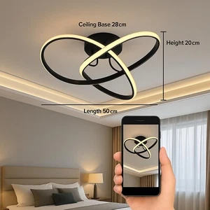 Ceiling LED Dimmable Black Swirl Large Semi Flush 50cm Ceiling Light CCT Select - Picture 1 of 18
