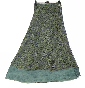 Sushila Vintage Blumen blau Seide Sari Magic Wickel Wende Rock Strandkleid - Bild 1 von 8