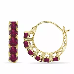 NEW 1.80Ct Created Red Ruby Diamond Huggie Hoop Earrings 14K Yellow Gold Finish - Picture 1 of 9
