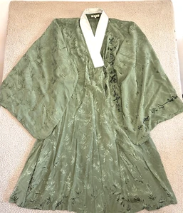 Accappatoio kimono seta cinese vintage donna grande svolazzante manica angelo verde salvia - Foto 1 di 17