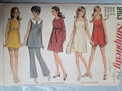 Maternity Dress Tunic Shorts Bellbottom Pants 12 Simplicity 8163 Sewing Pattern  - Image 1 of 4