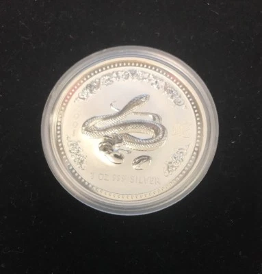 Moneda zodiaco chino lunar australiano 2001 año de la serpiente 1 oz Foto 1 de 2