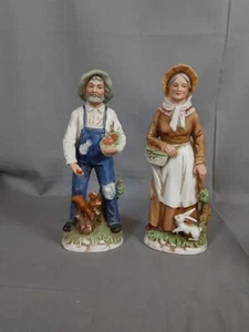 Farmer And Wife With Basket of Apples & Rabbits / Squirrels Homco Porcelain 8" - Picture 1 of 11