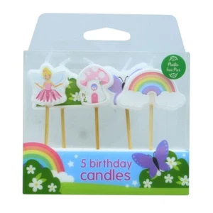 Fairy Garden Cake CANDLES Girls 5 Piece Set Birthday Party Cake Cupcake Toppers! - Picture 1 of 24