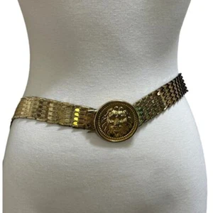 Cinturón De Colección Años 90 Tono Dorado León Medallón Elástico Festoneado Pez Escala Caprichoso  - Imagen 1 de 9