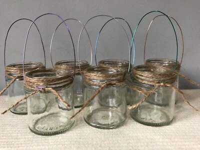 Hanging glass jar lanterns rustic wedding candle holder small vase Shabby Chic - Image 1 of 4