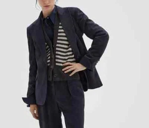 Blazer Mujer Azul Marino Gamuza Genuino Hecho a Mano Piel de Cordero Cuero Suave Puro Formal - Imagen 1 de 7
