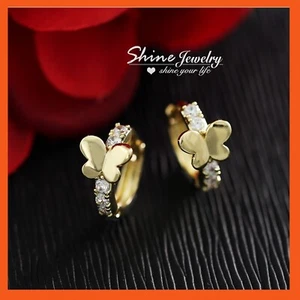 Children's 9K Yellow Gold Filled Crystal Butterfly Girls Kid Small HOOP EARRINGS - Bild 1 von 6