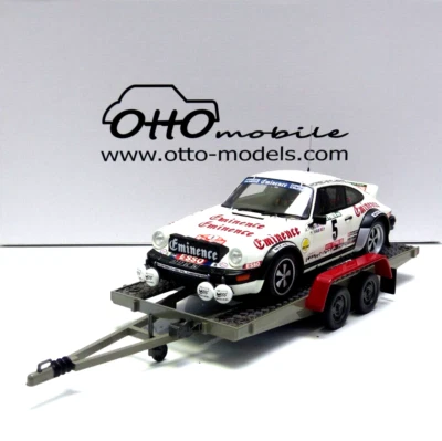 Porsche 911 Sc# 5 Gr.4 + Car Trailer Rallye De Portugal 1981 1:18 OT374 Otto - Immagine 1 di 4