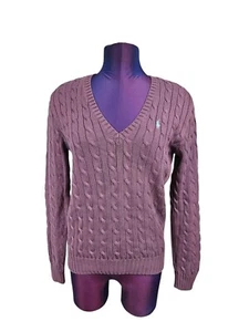 Ralph Lauren Sport lila V-Ausschnitt Zopfmuster Pullover Größe Large Damen J47 - Bild 1 von 8