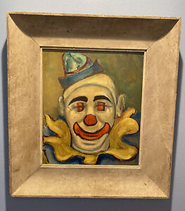 Vtg Philip Kran Paval 1899-1971 Circus Clown Oil Painting On Board 20.5"X 18.5"