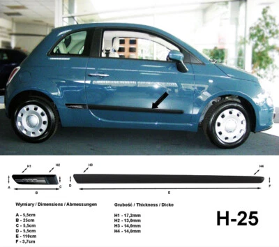 Seitenschutzleisten schwarz mit Logo silber für Fiat 500 ab Baujahr 10.2007- - Bild 1 von 4