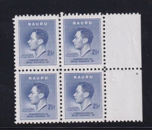 Nauru 1937 KEVIII 2½d block 4 inc variety RE-ENTRY SG46a UM MNH ** - Picture 1 of 2