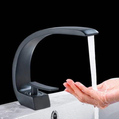 MARKENLOS Schwarz Messing Waschbecken Wasserhahn Bad Armatur Gebogen Einhebelmischer Neu