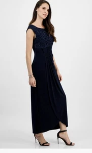 Connected Petite Soutache Faux Wickelkleid marineblau neu mit Etikett Größe 6P - Bild 1 von 16