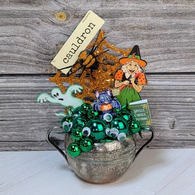 HALLOWEEN Handmade Decor made with Vintage Silver Sugar Bowl & Bat - Image 1 of 4