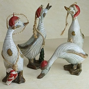 Tii Collections Weihnachten Gans Ente Vintage (Holzoptik) Handarbeit Ornamente 4er Set - Bild 1 von 14