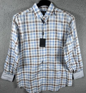BUGATCHI Shirt Mens Large Plaid Abstract Flip Cuff Classic Fit NWT MSRP $149 - Picture 1 of 11