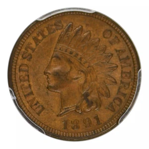 1891 Indian Head Cent PCGS AU-58 BN CAC - Picture 1 of 4