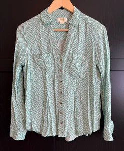 Maeve Anthropologie Button Down Langarm grün weiß Bluse Größe 4 Boho - Bild 1 von 9