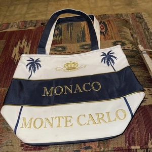 Monaco, Nice, Monte Carlo Blue And Beige Large Travel Tote - Picture 1 of 5