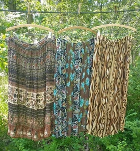 3 XL BOHO Maxi Skirts 3' Hippie Cottagecore Peasant Drawstring/Elastic Waist - Picture 1 of 16