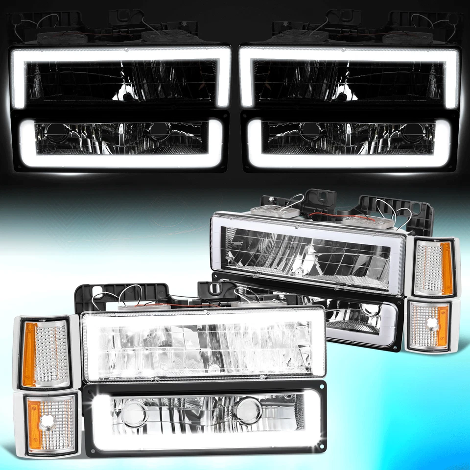 Faros cromados/ámbar LED DRL Suburban Square-LED 1994-2000 GMC C/K 1500-3500 Foto 1 de 4