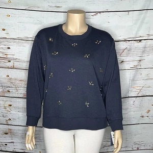 Democracy NWT Size 1X Blue Embellished Crew Neckline Sweatshirt Top - Picture 1 of 4