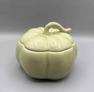 Matceramica Portugal Sage Green Ceramic Pumpkin Bowl Dish With Lid Fall Autumn - Picture 1 of 5