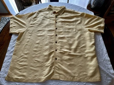 Caribbean Mens 4XB Yellow Hawaiian Short Sleeve Button Down Shirt - Image 1 of 4