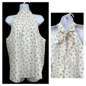 NWT J.Crew Ivory Red Floral Print Halter Tie Back Top Sz 14 Keyhole Cottagecore - Picture 1 of 8