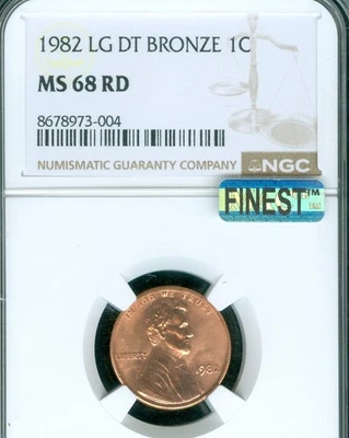 1982 LARGE DATE BRONZE LINCOLN CENT NGC MS68 RD PQ MAC FINEST & SPOTLESS POP-5 . - Image 1 of 2