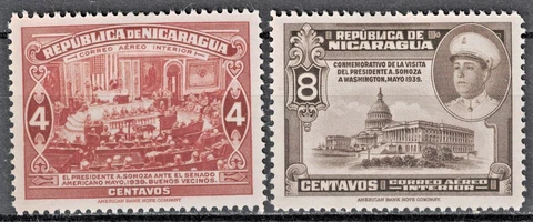NICARAGUA:1940 SC#C241-C242 MH Visit of Pres. Somoza to US in 1939  AJ1248 Cover